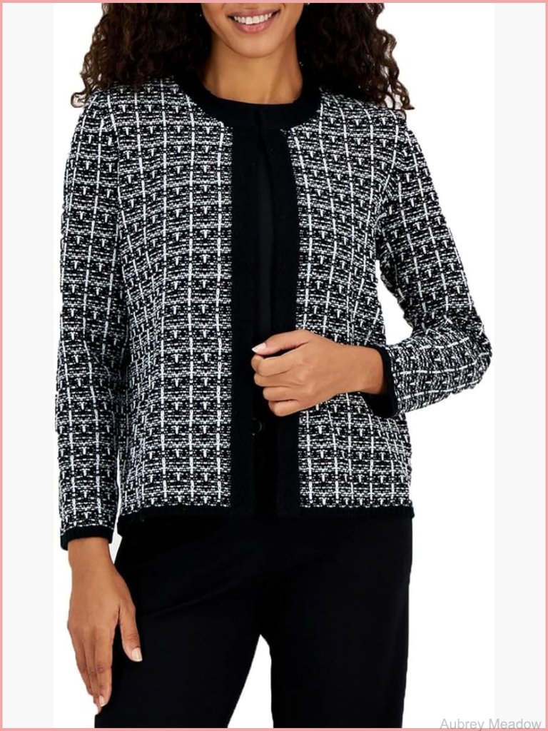 Mixed Stitch Kissing Front Cardigan Pull On Women's Sweater